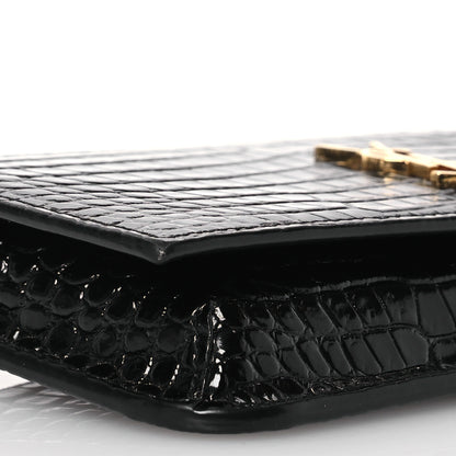 Saint Laurent Crocodile Embossed Monogram Phone Holder Crossbody Black 9 of 14