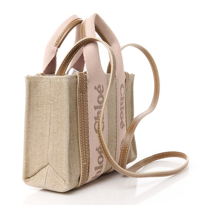 Chloe Linen Calfskin Mini Woody Ribbon Tote With Strap Blushy Beige 3 of 11