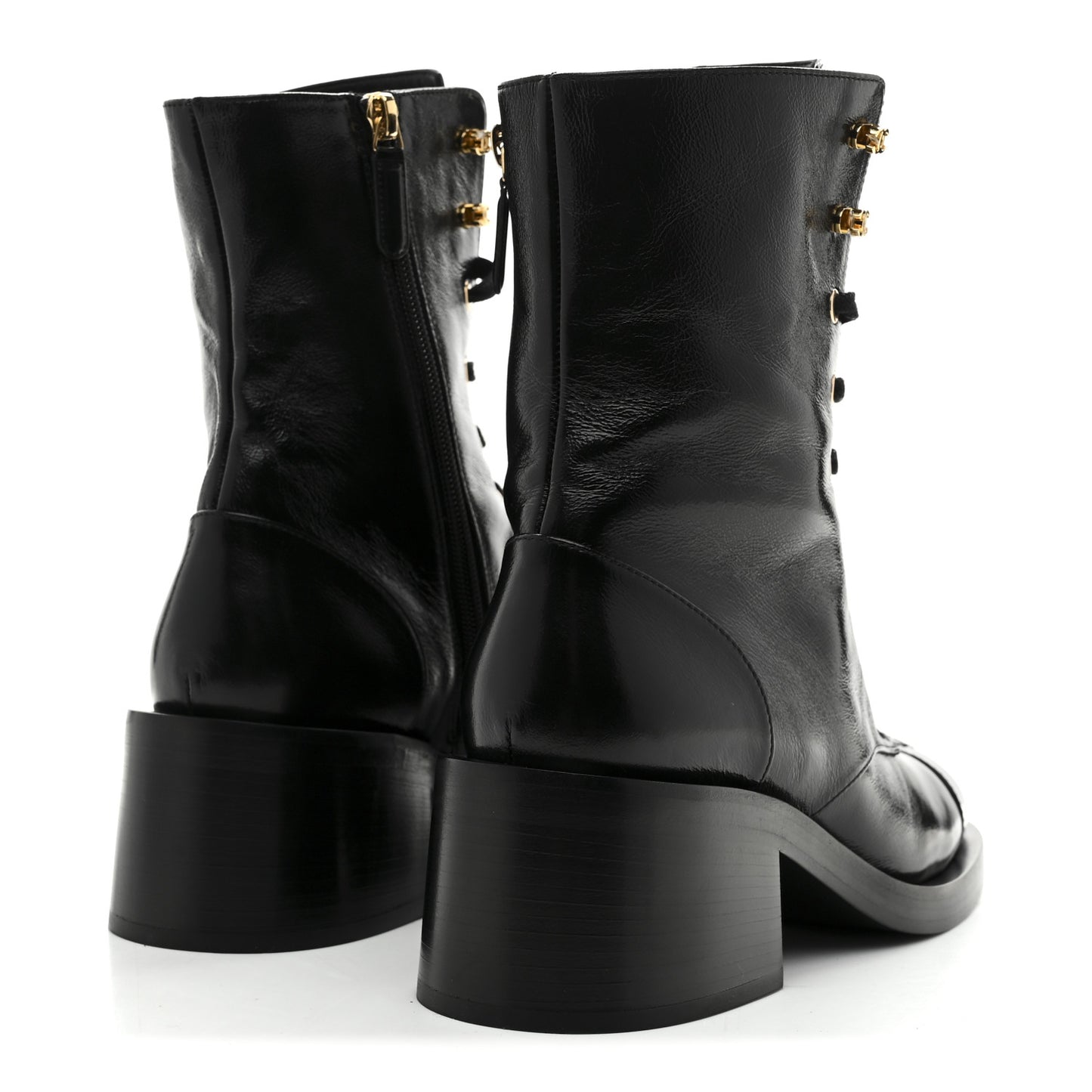 Shiny Calfskin Patent Cap Toe Lace Up Combat Boots 39 Black
