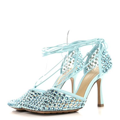 Bottega Veneta Mesh Nappa Crystal Embellished Sparkle Stretch Ankle Tie 90mm Sandals 36 Pool 4 of 8