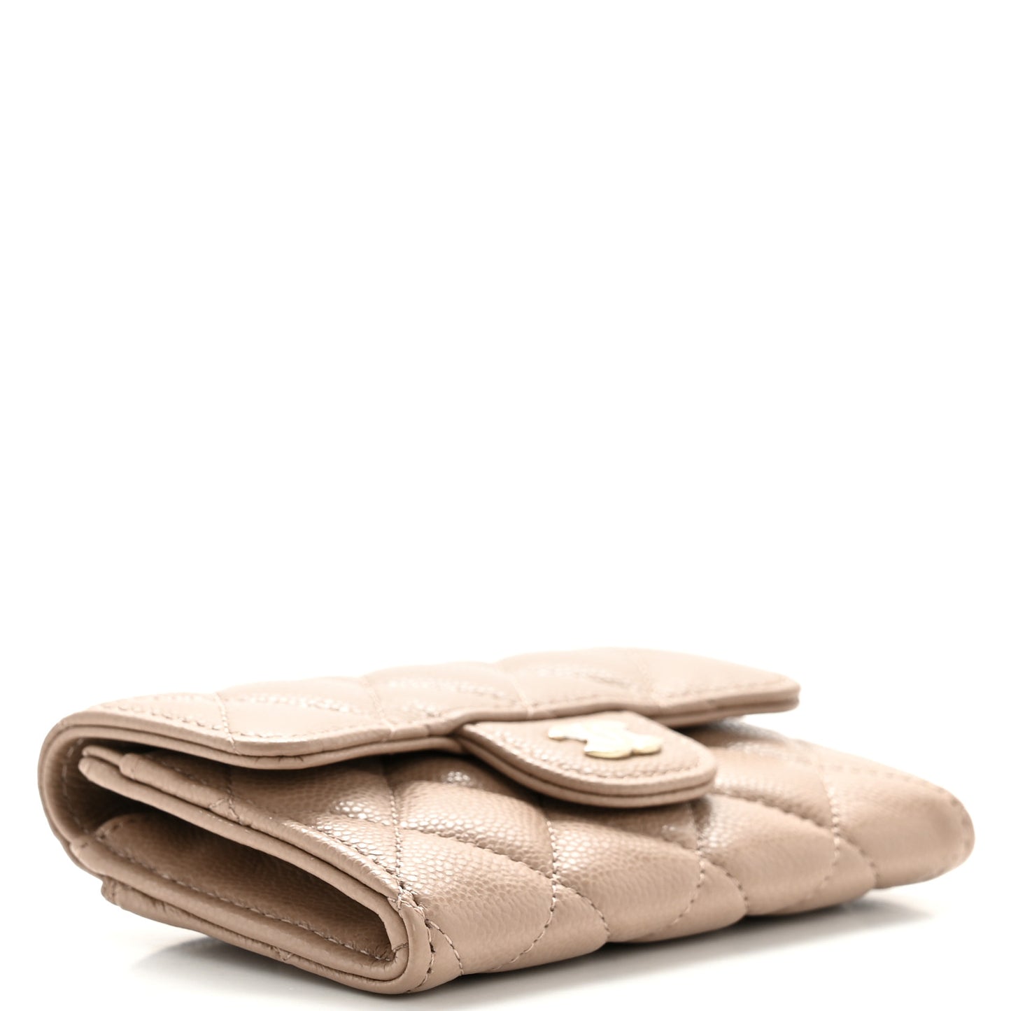 Caviar Quilted Flap Card Holder Wallet Dark Beige