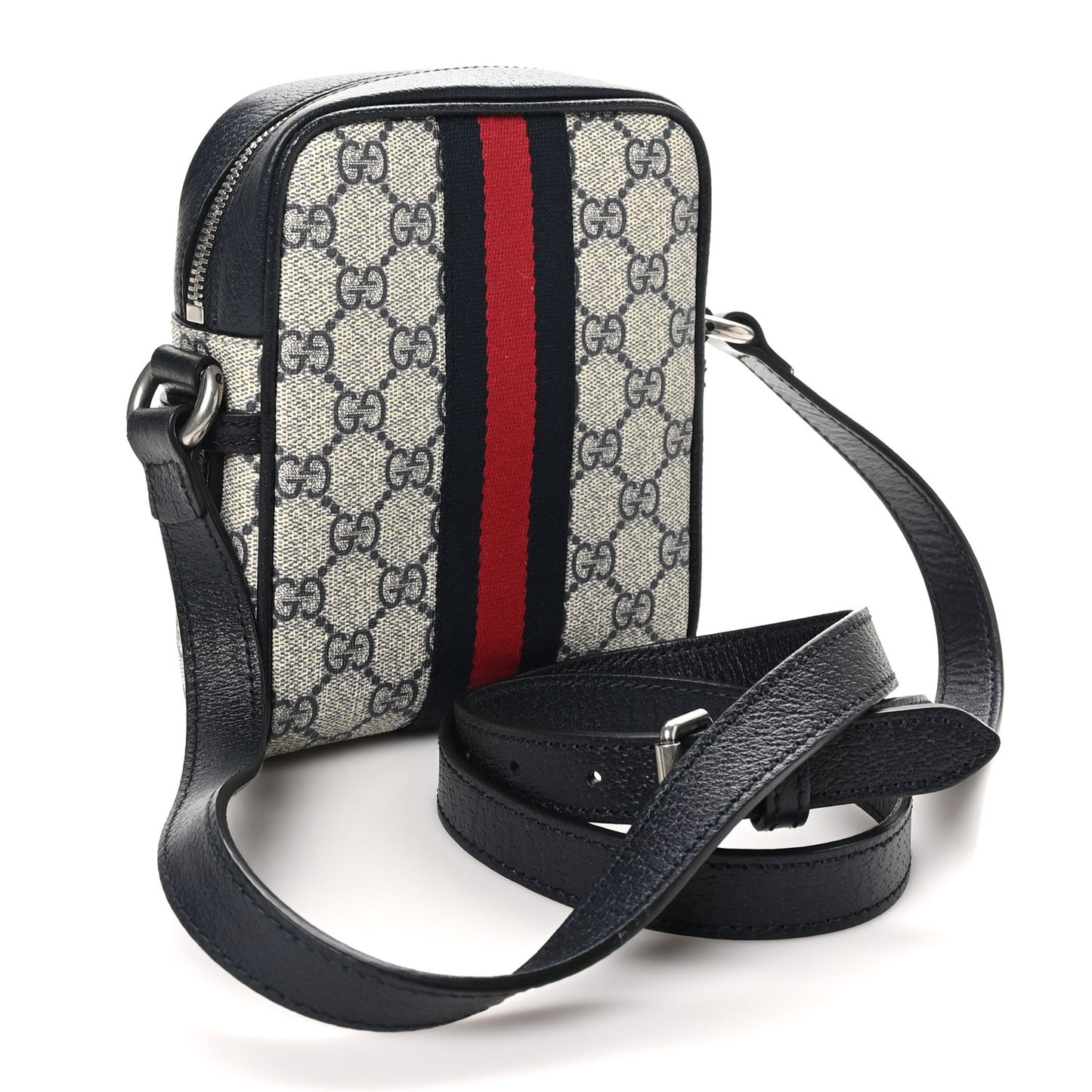 GG Supreme Monogram Textured Calfskin Web Mini Ophidia Messenger Beige Blue