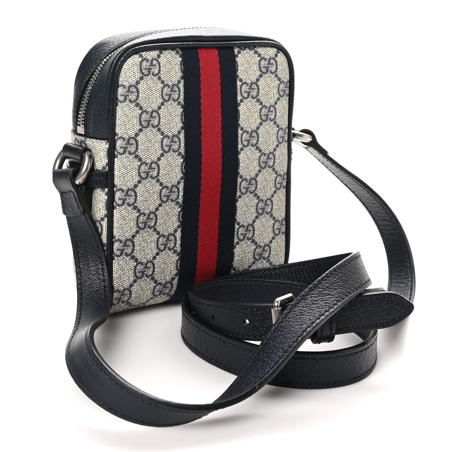 Gucci GG Supreme Monogram Textured Calfskin Web Mini Ophidia Messenger Beige Blue 3 of 10