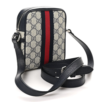 Gucci GG Supreme Monogram Textured Calfskin Web Mini Ophidia Messenger Beige Blue 3 of 10