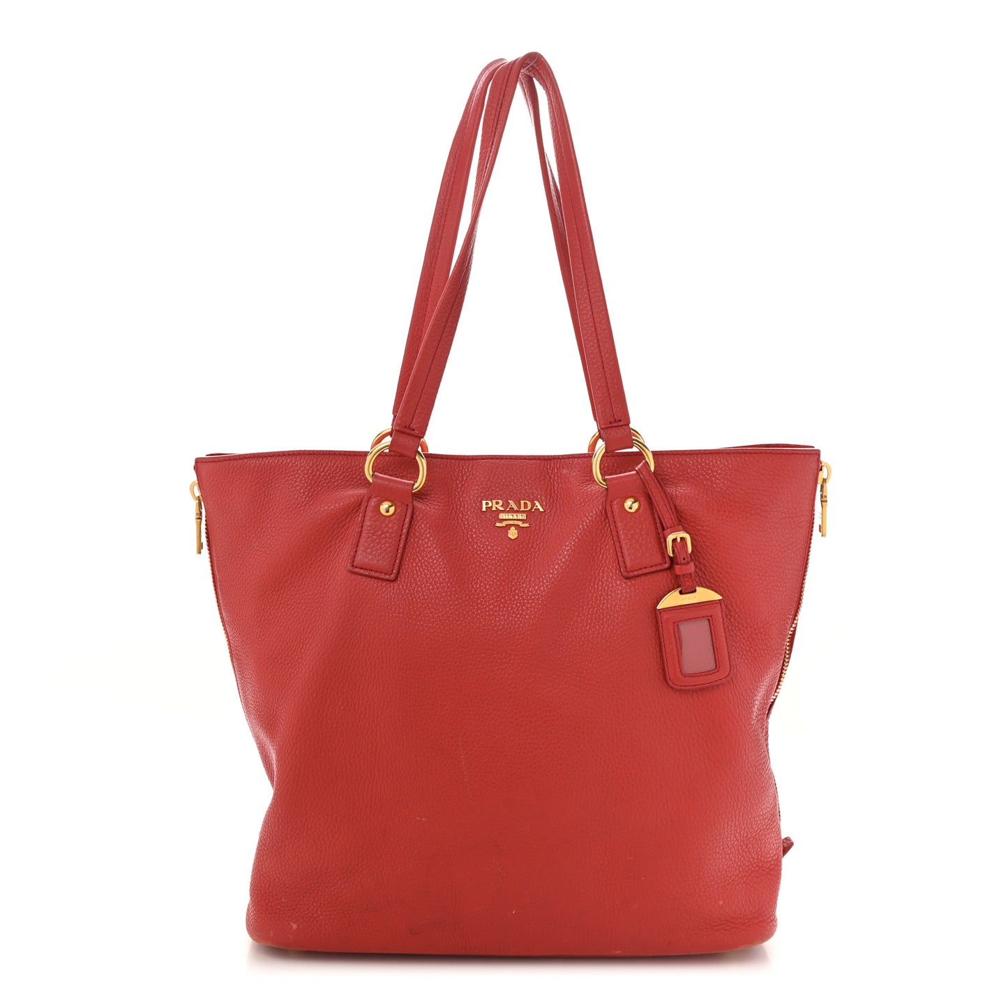 Vitello Daino Side Zip Shopper Tote Rosso