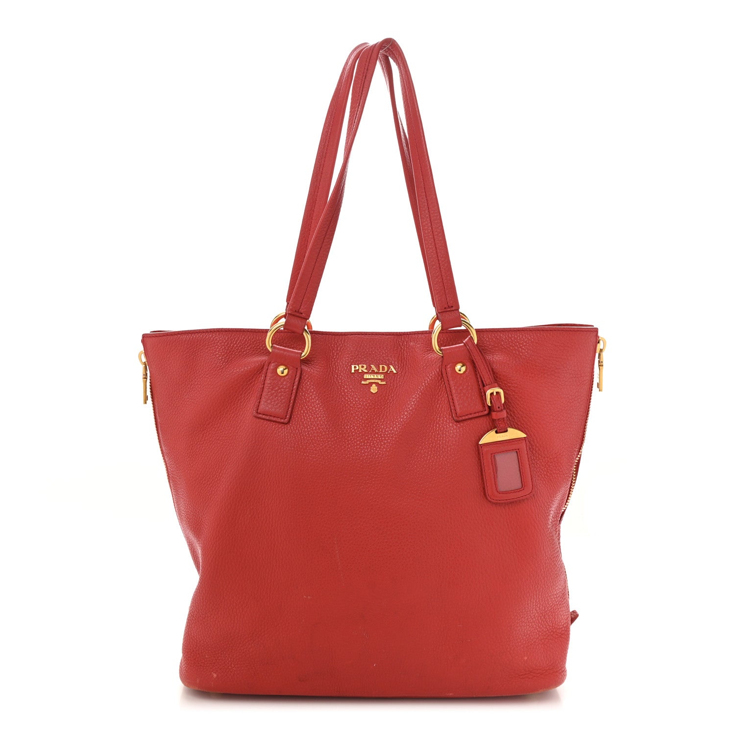 Prada Vitello Daino Side Zip Shopper Tote Rosso 1 of 18