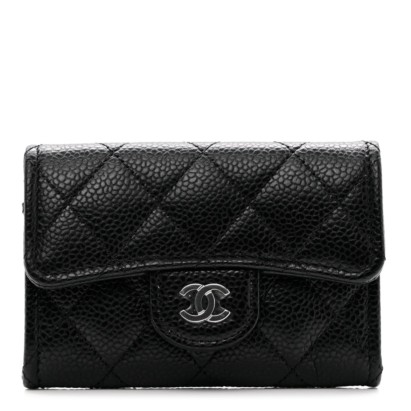 Caviar Quilted Flap Card Holder Wallet Black