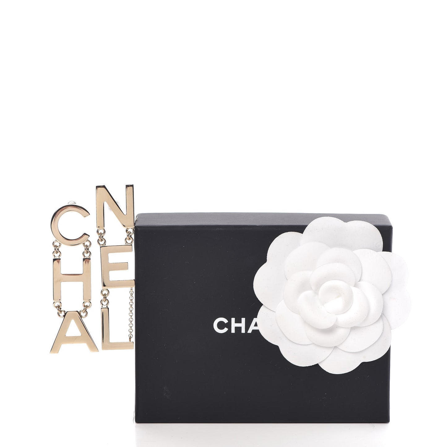 Metal Cha-Nel Logo Drop Earrings Gold