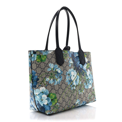 Gucci GG Supreme Monogram Blooms Small Reversible Tote Beige Blue Navy 4 of 17