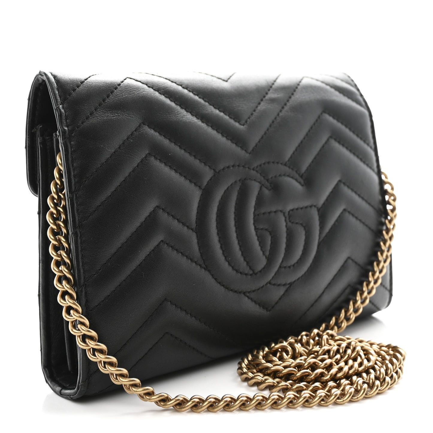 Calfskin Matelasse GG Marmont Chain Wallet Black