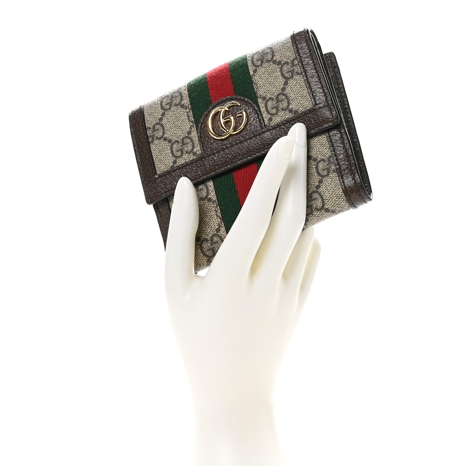 Gucci GG Supreme Monogram Web Ophidia French Flap Wallet Beige New Acero 2 of 10