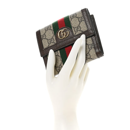 Gucci GG Supreme Monogram Web Ophidia French Flap Wallet Beige New Acero 2 of 10