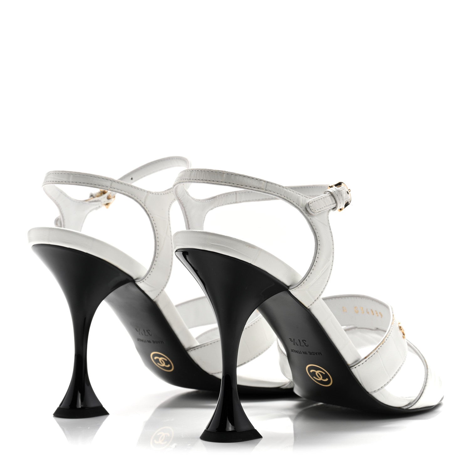 Chanel Calfskin Crocodile Embossed Sandals 37.5 White 5 of 13