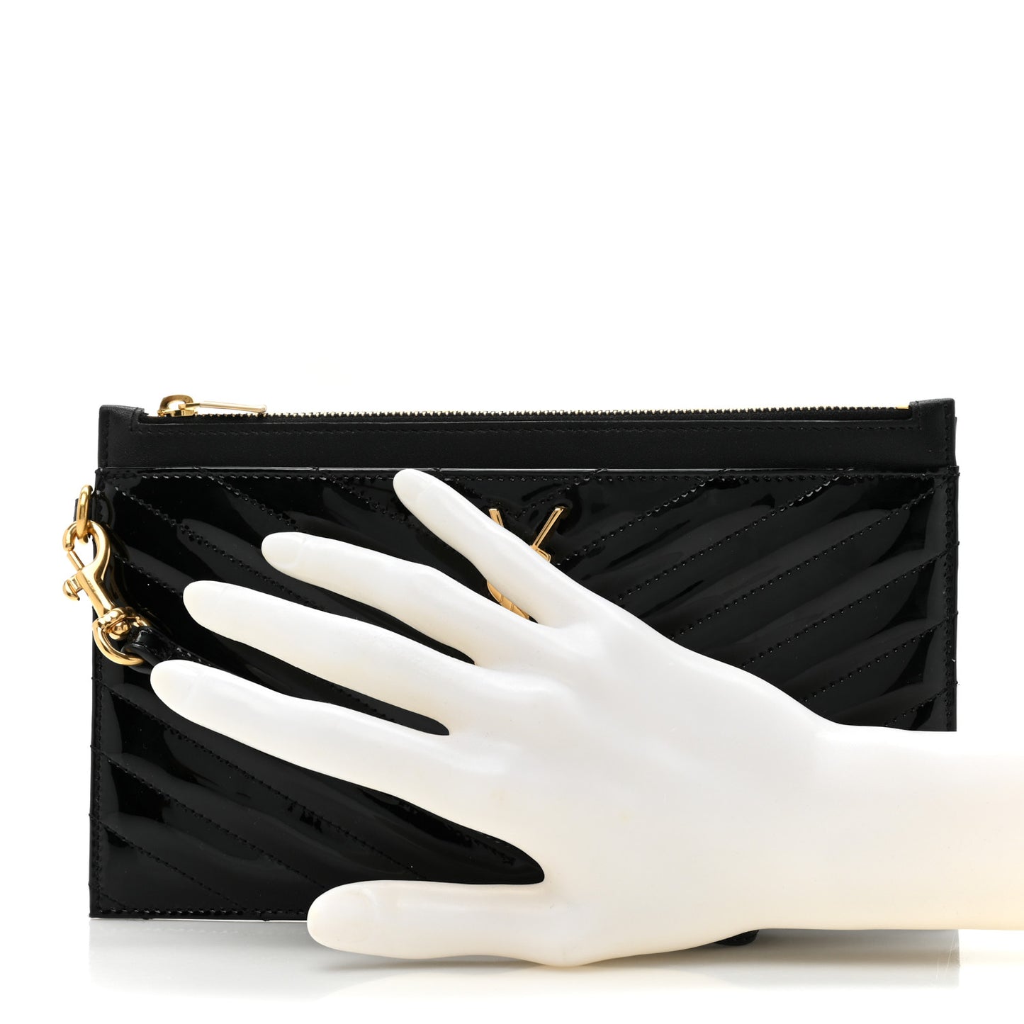 Patent Grain De Poudre Matelasse Chevron Monogram Bill Pouch Black