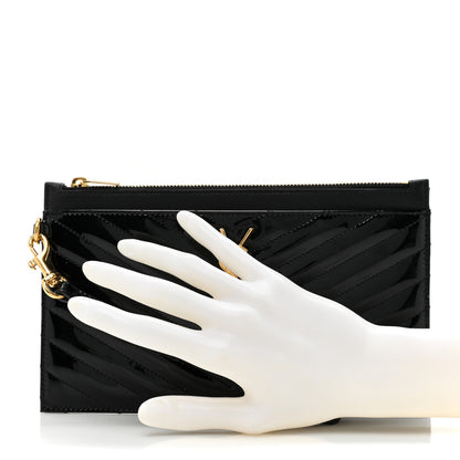 Saint Laurent Patent Grain De Poudre Matelasse Chevron Monogram Bill Pouch Black 2 of 9