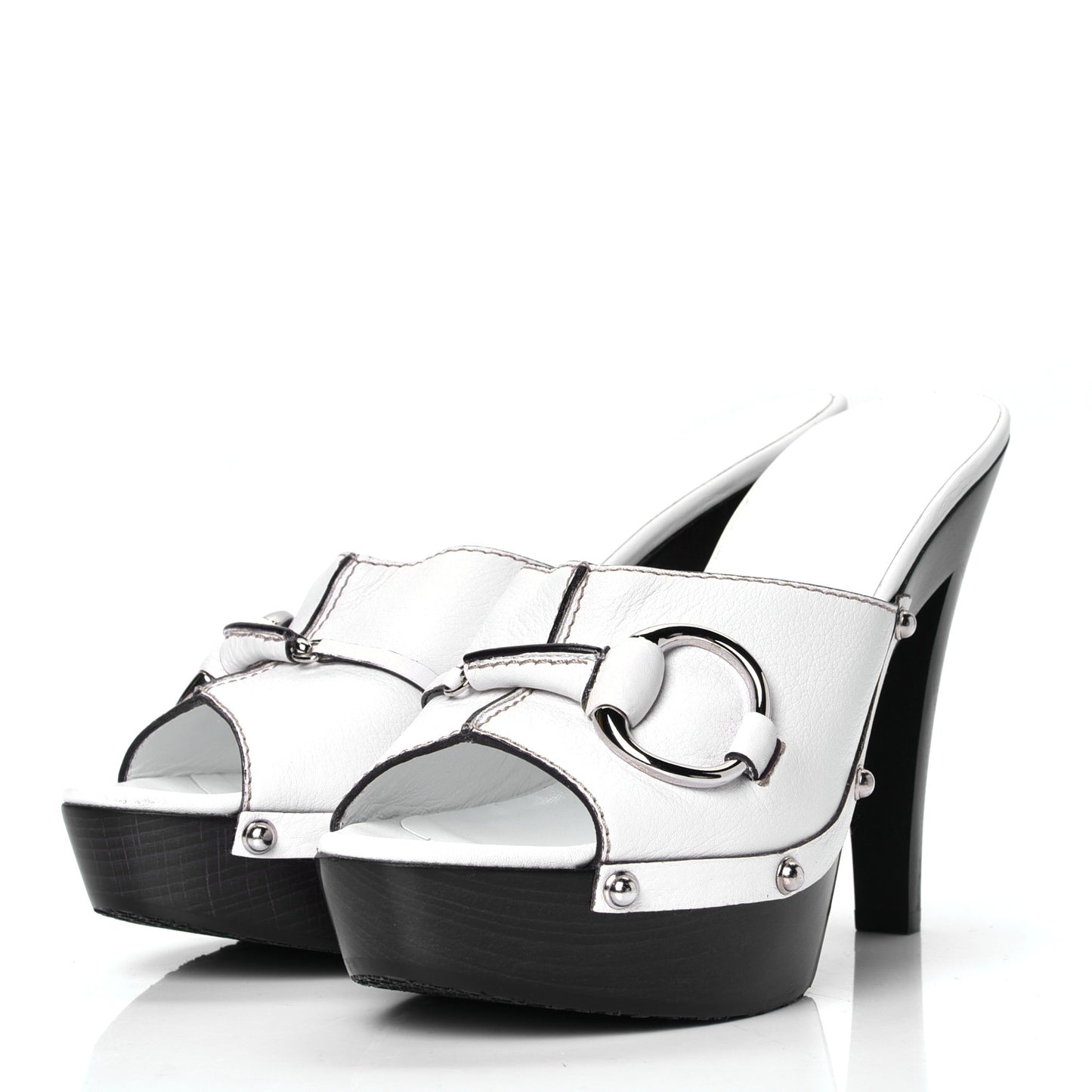 Cellarius Soft Calfskin Icon Bit Platform Clog High Heel Slide Sandals 39 Great White