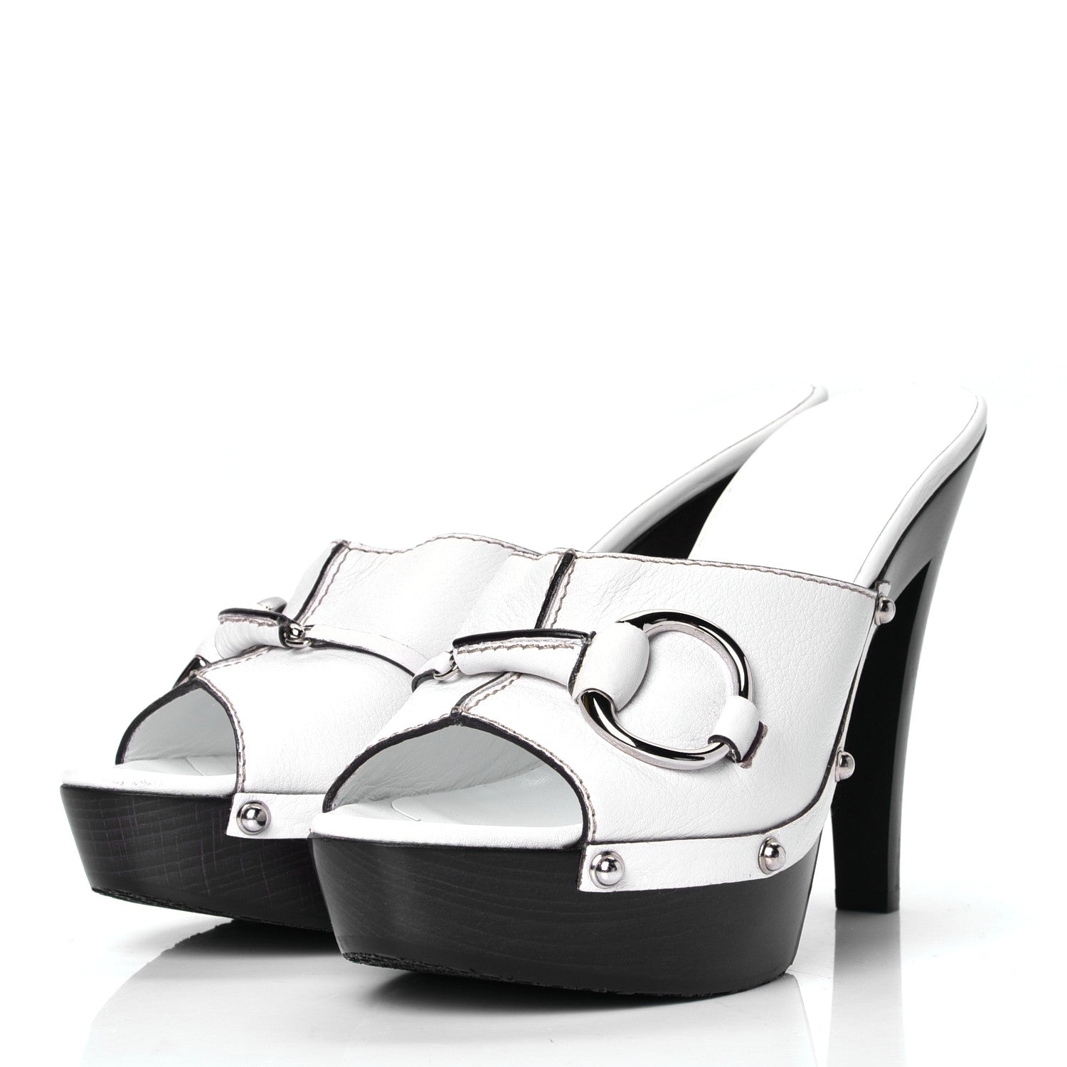 Gucci Cellarius Soft Calfskin Icon Bit Platform Clog High Heel Slide Sandals 39 Great White 2 of 4