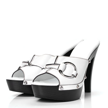 Gucci Cellarius Soft Calfskin Icon Bit Platform Clog High Heel Slide Sandals 39 Great White 2 of 4