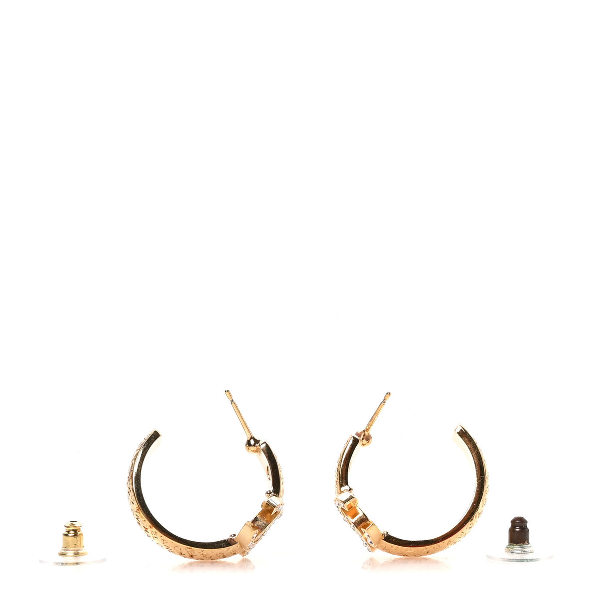Metal Crystal CC Logo Hoop Earrings Gold