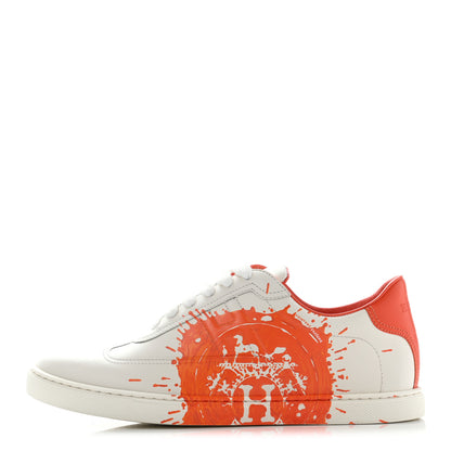 Hermes Swift Printed Peinture Fraiche Quicker Sneakers 37 White Orange 1 of 9
