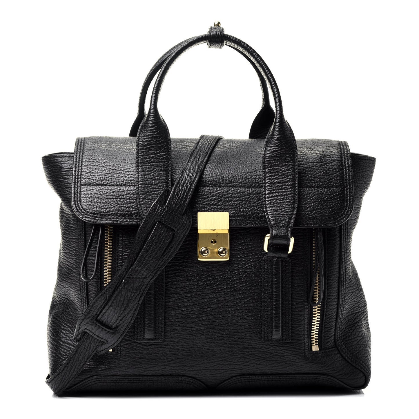 Textured Calfskin Medium Pashli Satchel Black