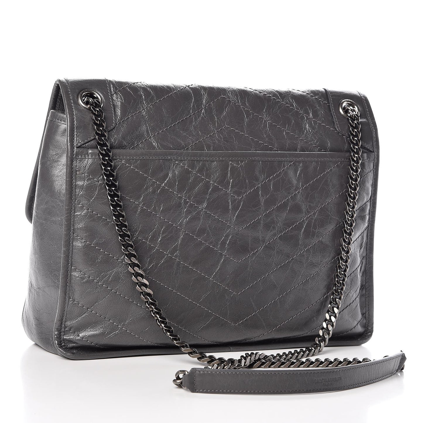 Crinkled Calfskin Matelasse Monogram Large Niki Chain Satchel Storm