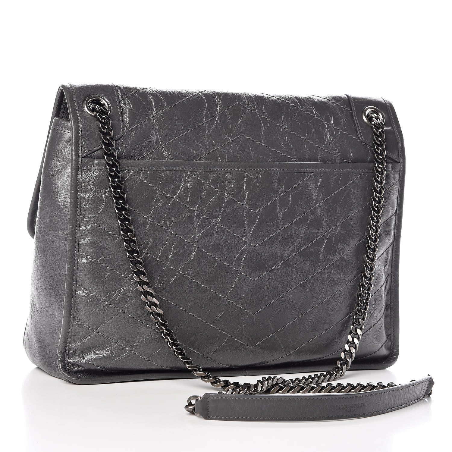 Saint Laurent Crinkled Calfskin Matelasse Monogram Large Niki Chain Satchel Storm 4 of 9