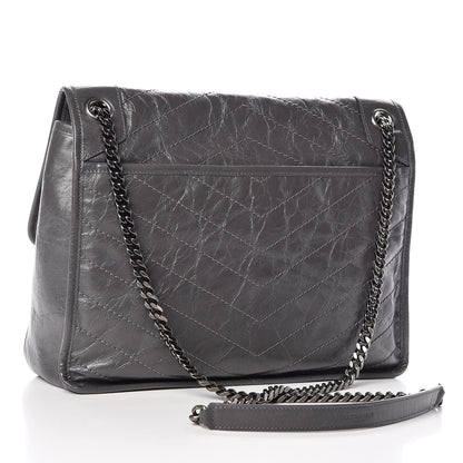 Saint Laurent Crinkled Calfskin Matelasse Monogram Large Niki Chain Satchel Storm 4 of 9