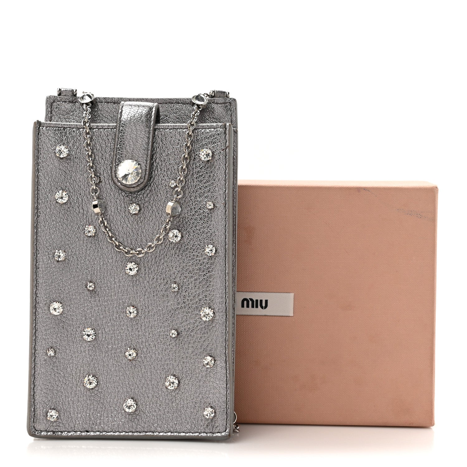 Miu Miu Calfskin Crystal Crossbody Silver 14 of 14