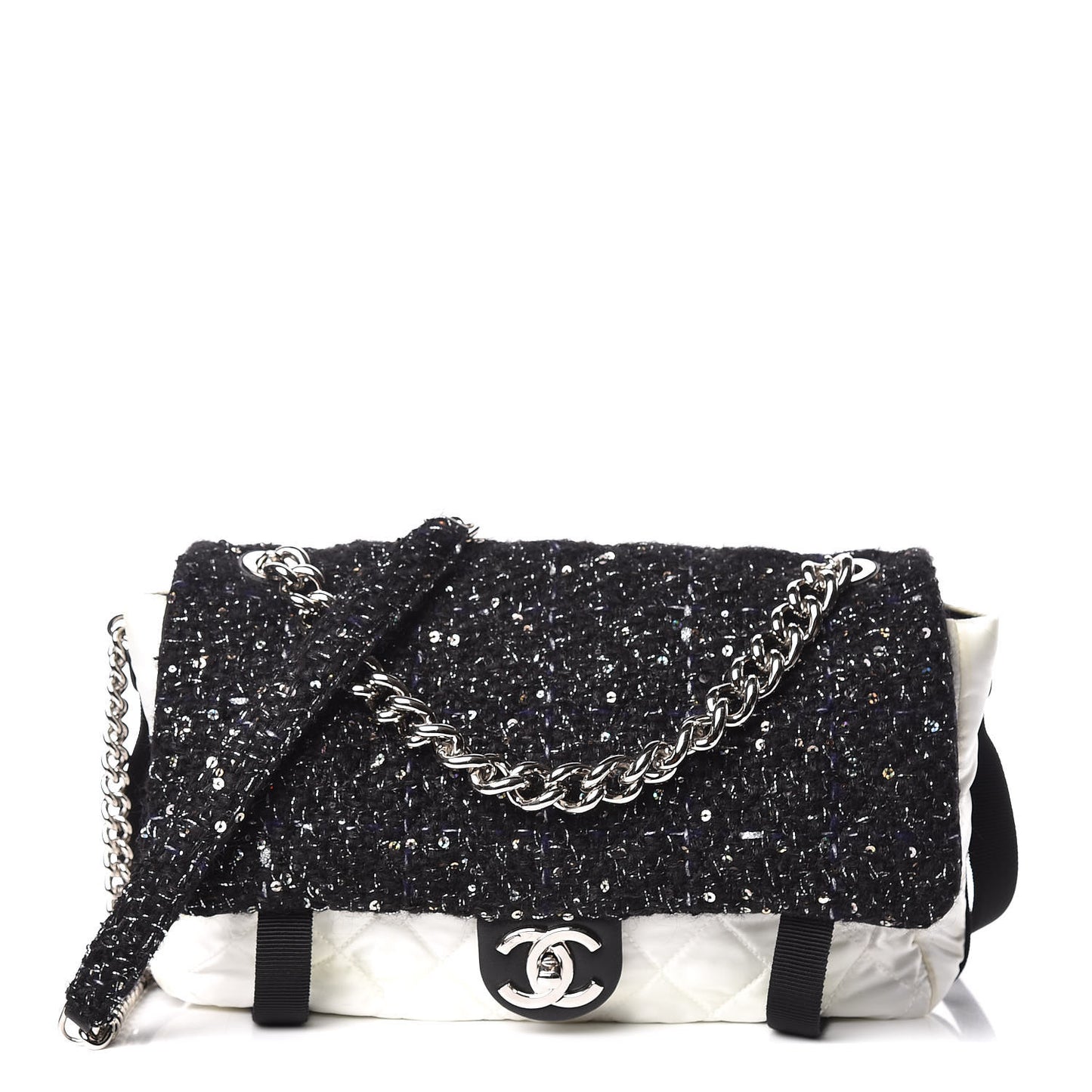 Tweed Nylon Quilted Astronaut Essentials Flap Black White