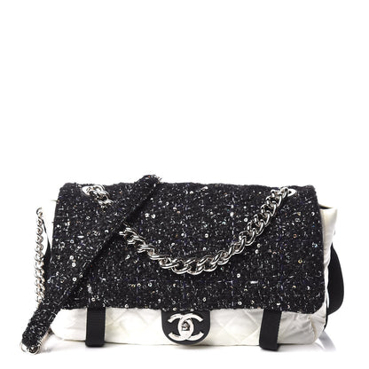 Chanel Tweed Nylon Quilted Astronaut Essentials Flap Black White 1 of 20