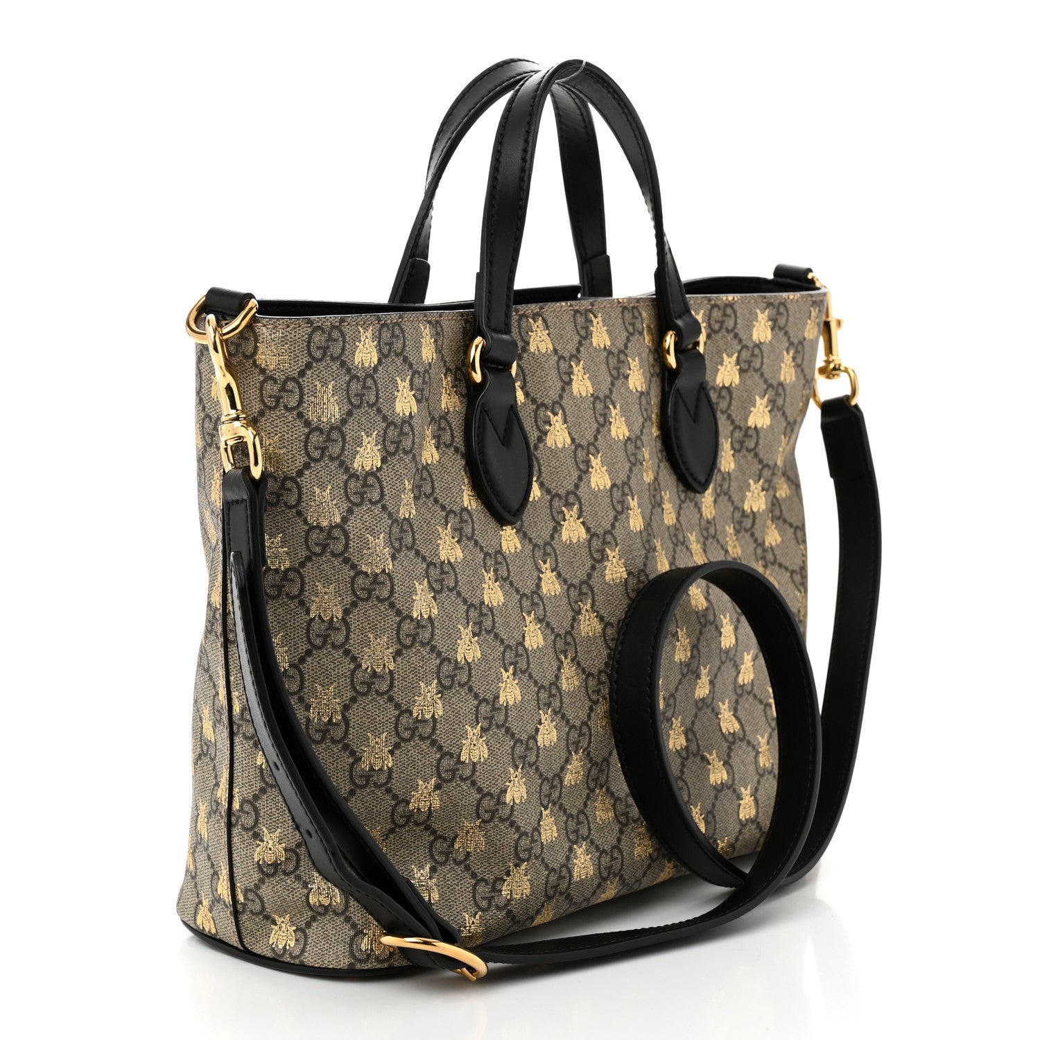Gucci Soft GG Supreme Monogram Bees Small Crossbody Tote Beige Oro Black 3 of 11