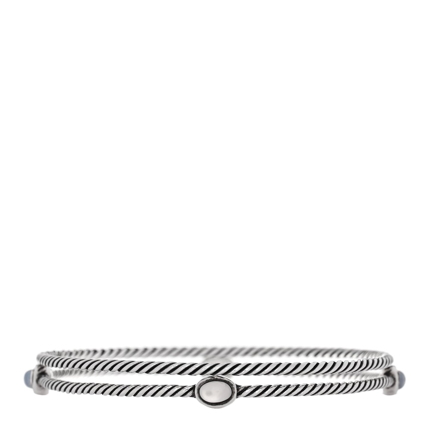 Sterling Silver Moon Quartz Color Classics Cable Bangle Bracelet Set of 2