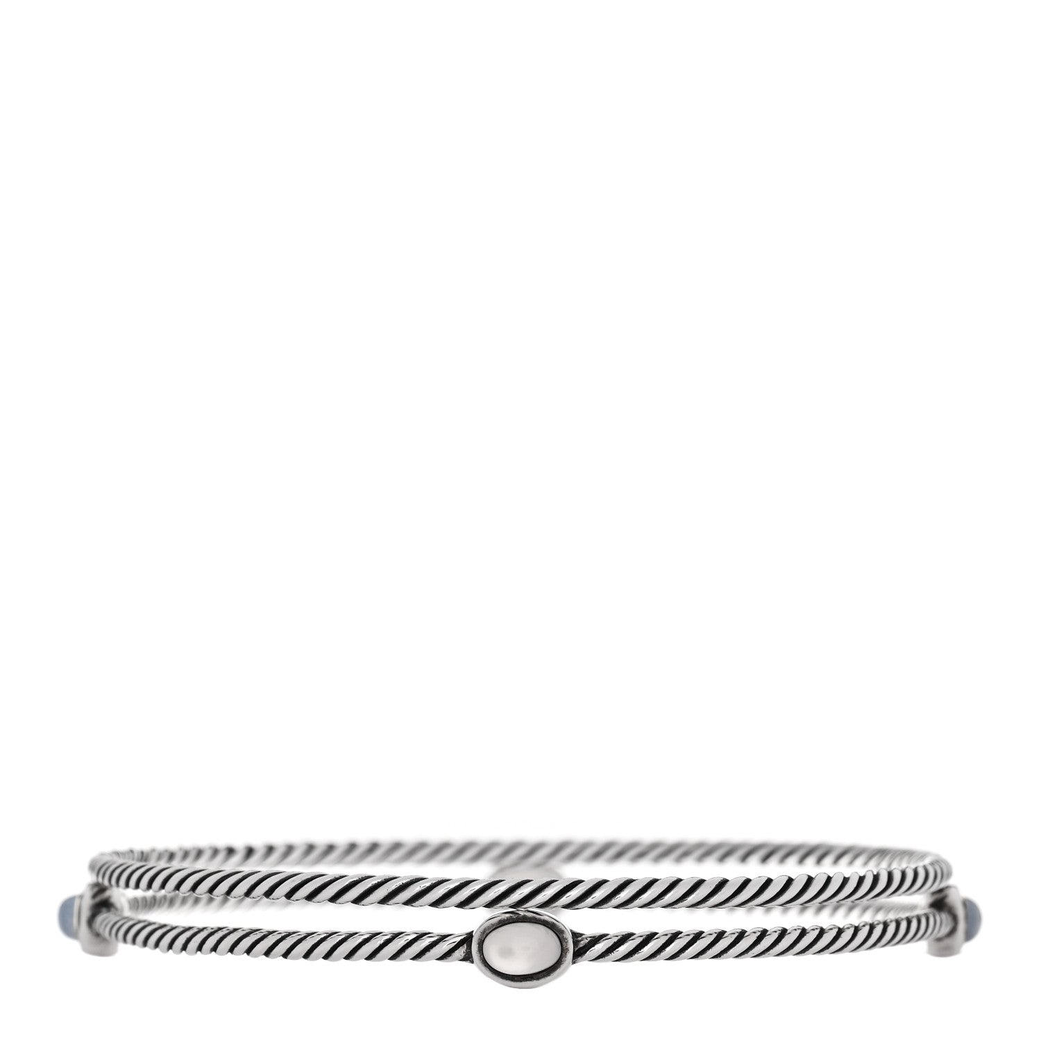 David Yurman Sterling Silver Moon Quartz Color Classics Cable Bangle Bracelet Set of 2 1 of 3