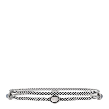 David Yurman Sterling Silver Moon Quartz Color Classics Cable Bangle Bracelet Set of 2 1 of 3