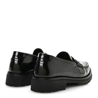 Saint Laurent Glazed Calfskin Chunky Le Loafer Penny Slippers 38 Black 5 of 8