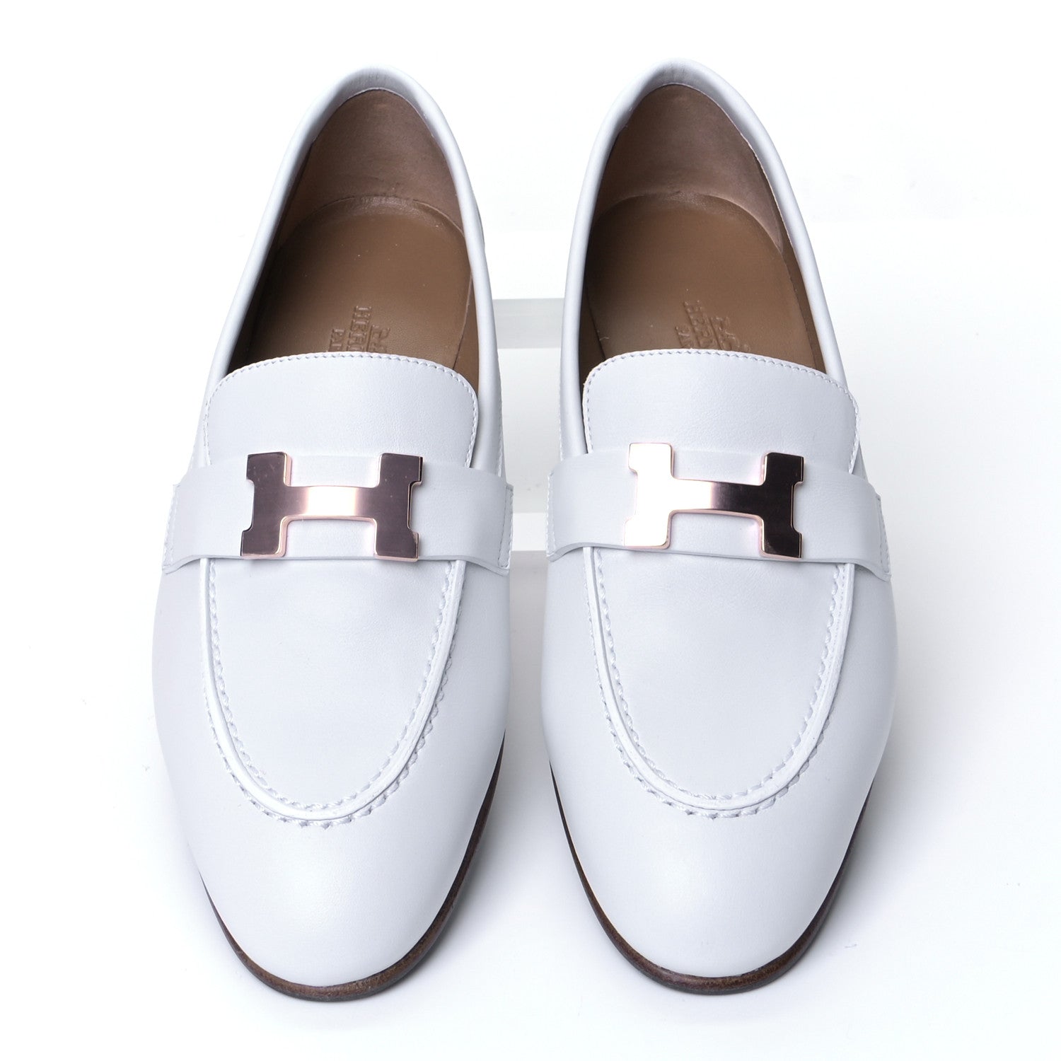 Hermes Calfskin Womens Paris Loafers 35 White 2 of 9