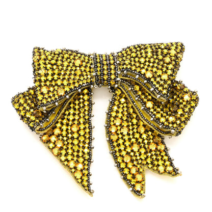 Gucci Crystal Fabric Bow Brooch Yellow 1 of 6