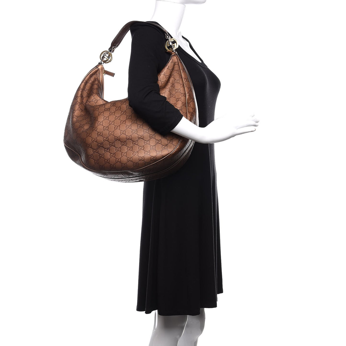 Metallic Guccissima Large GG Twins Hobo Bronze