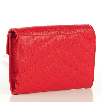 Saint Laurent Grain De Poudre Matelasse Chevron Monogram Envelope Wallet Red 3 of 8