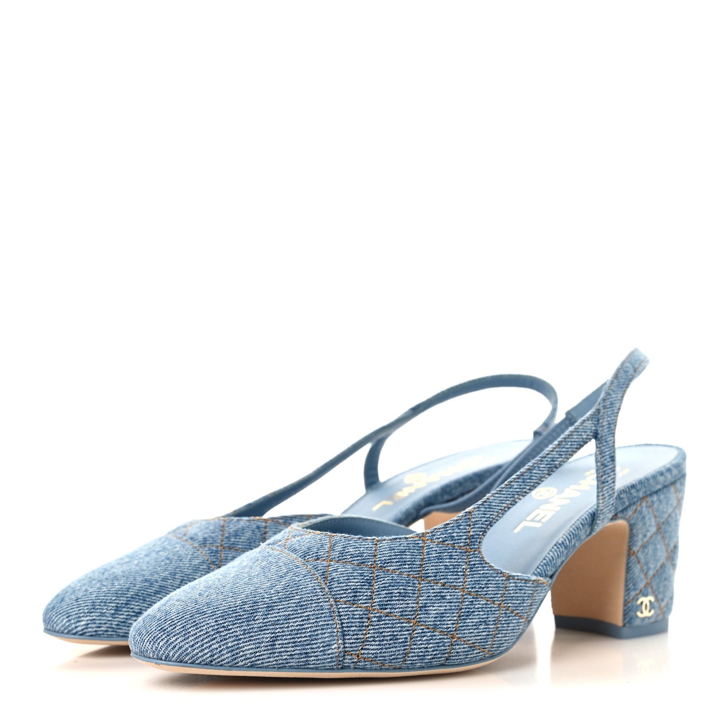Printed Denim Cap Toe CC Slingback Pumps 39 Light Blue