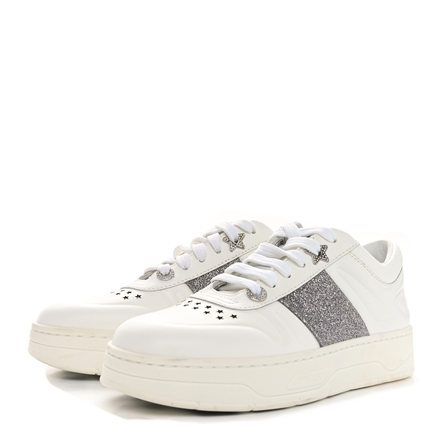 Jimmy Choo Calfskin Glitter Hawaii Sneakers 35 White 4 of 10