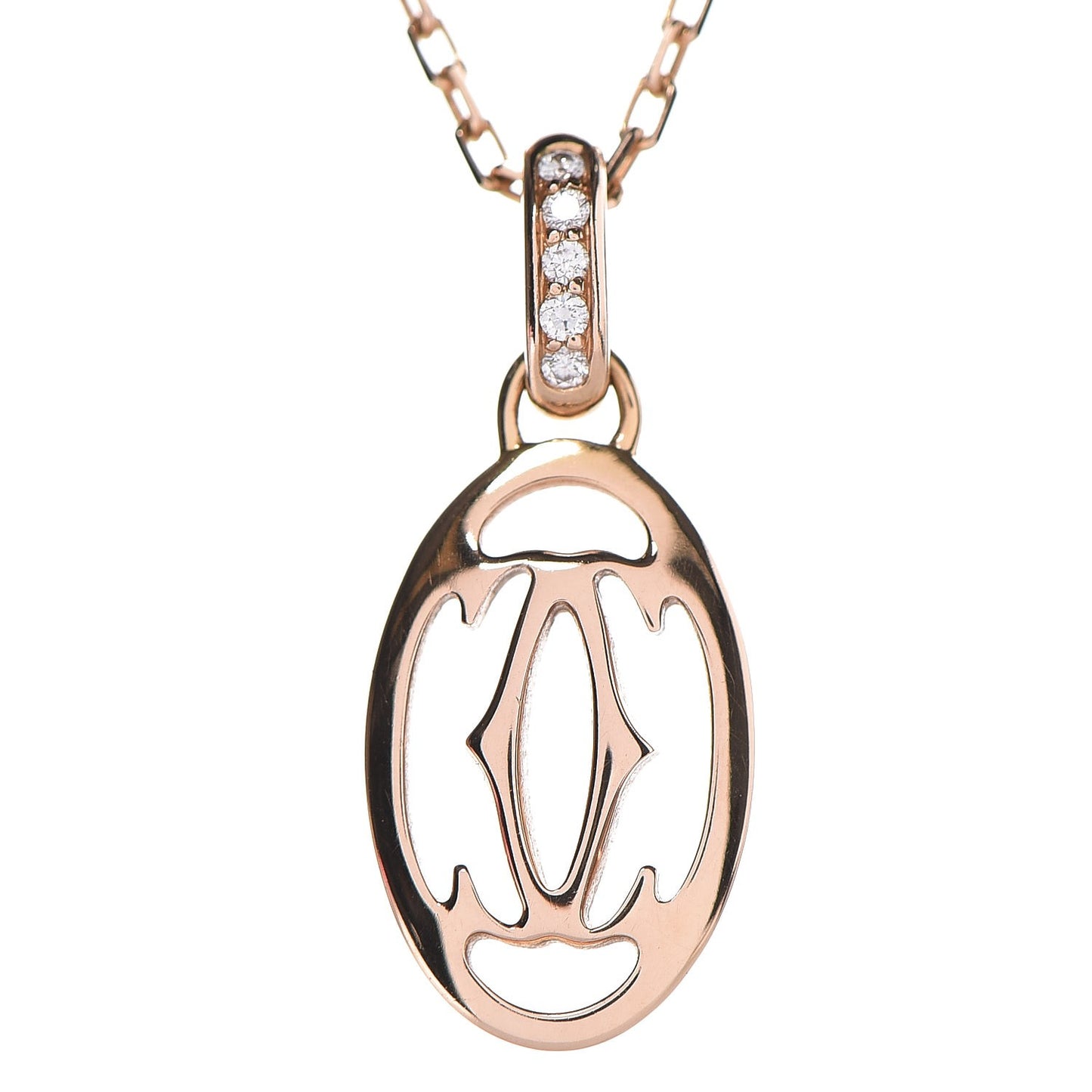 18K Pink Gold Diamond Logo Pendant Necklace