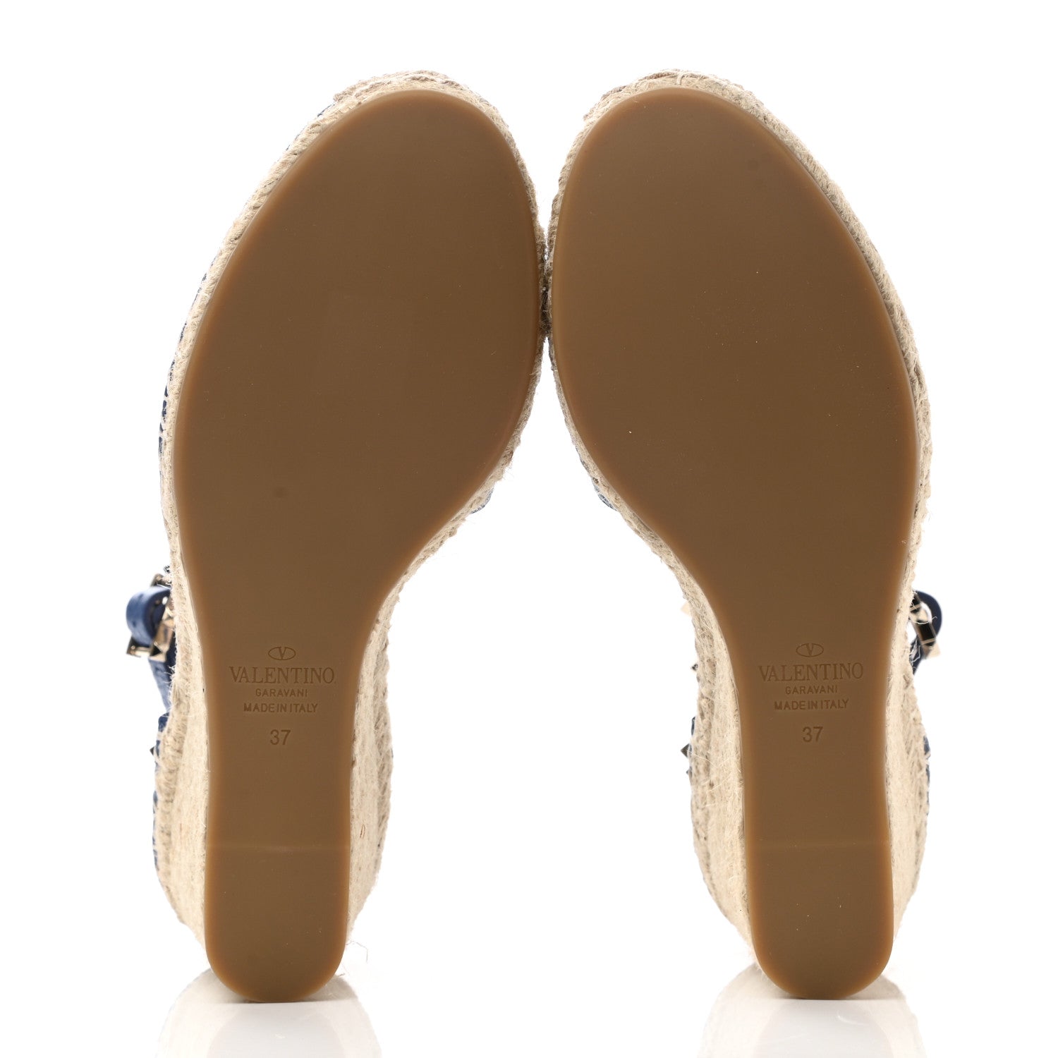 Valentino Garavani Grained Calfskin Rockstud Ankle Wrap Espadrille 15/85mm Wedges 37 Baltique 5 of 7