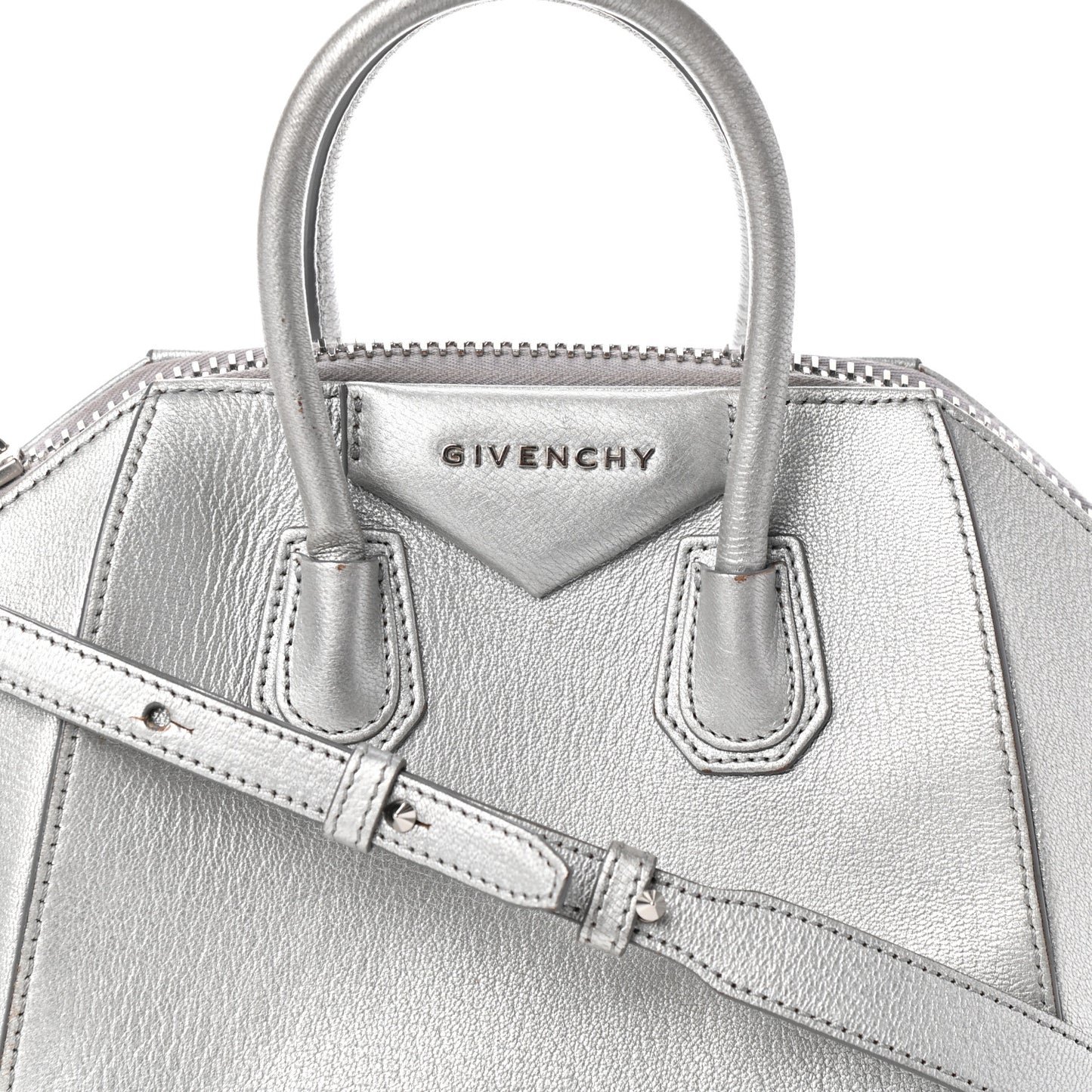 Metallic Sugar Goatskin Mini Antigona Silver