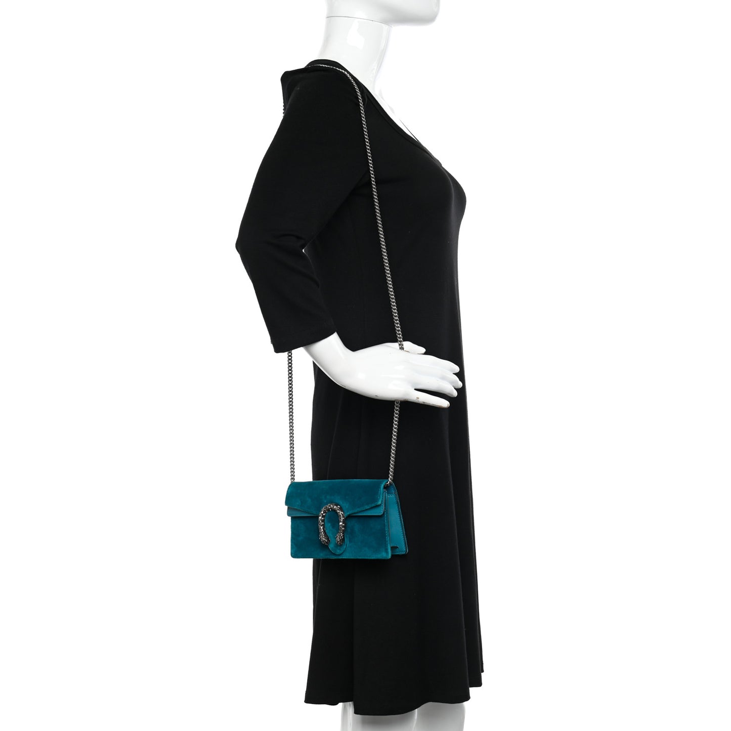 Velvet Super Mini Dionysus Shoulder Bag Pavone Cyan