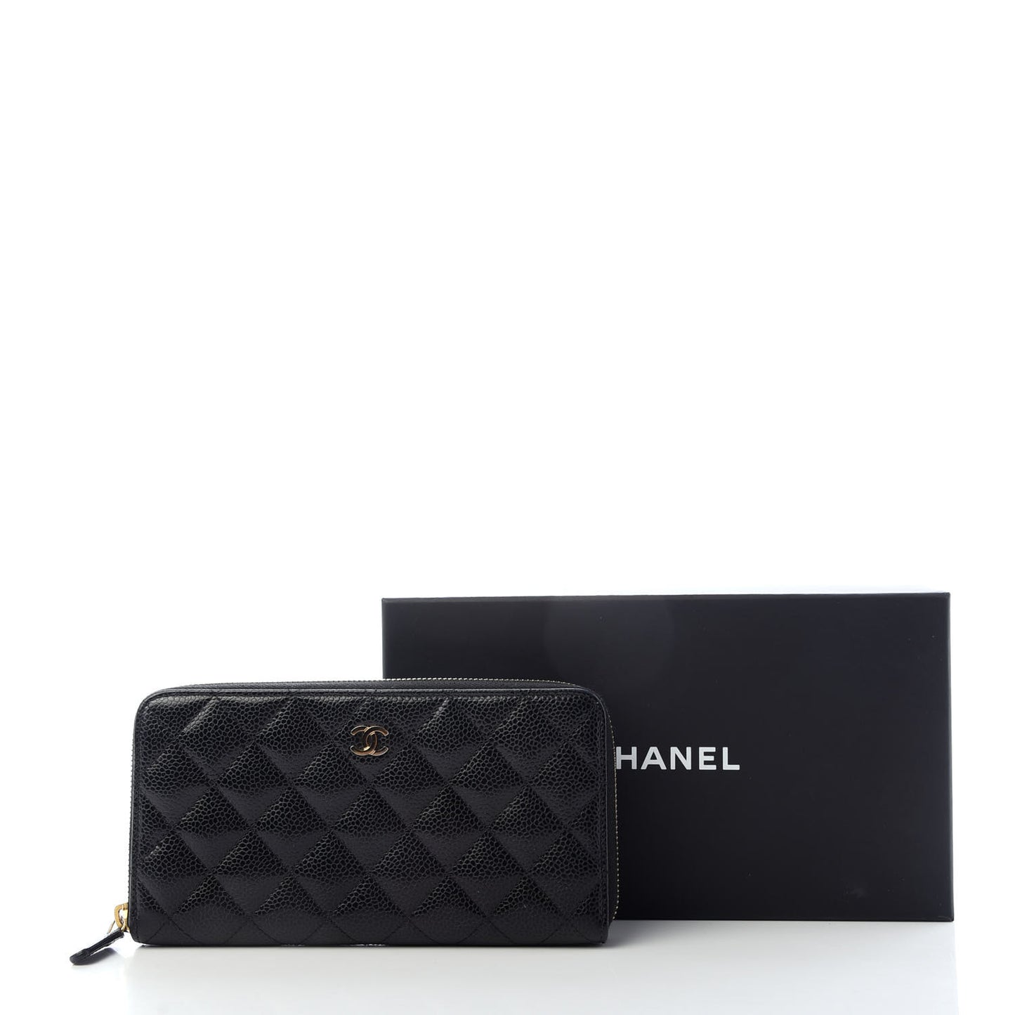 Caviar Quilted Large Gusset Zip Around Wallet Black