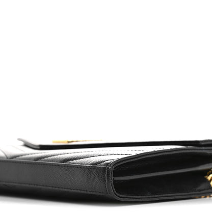 Saint Laurent Grain De Poudre Matelasse Chevron Monogram Chain Wallet Black 11 of 13