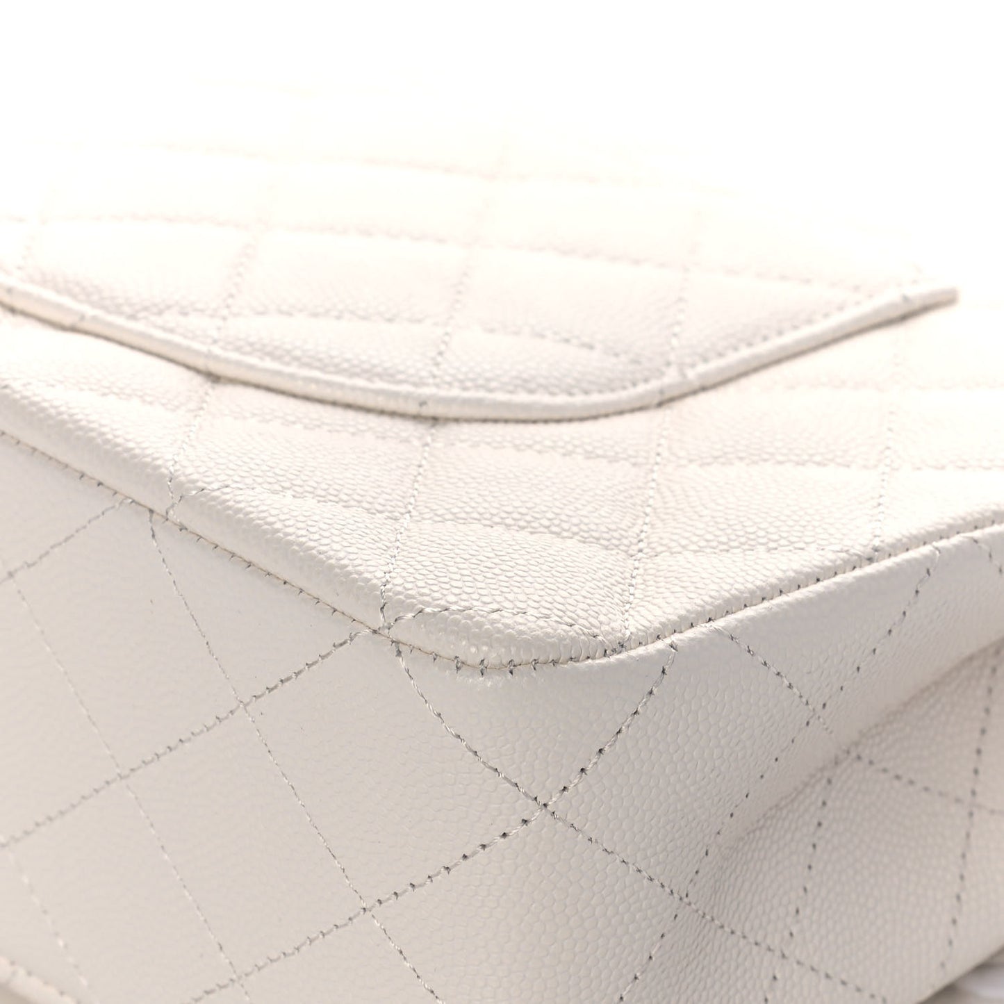 Caviar Quilted Medium Double Flap White