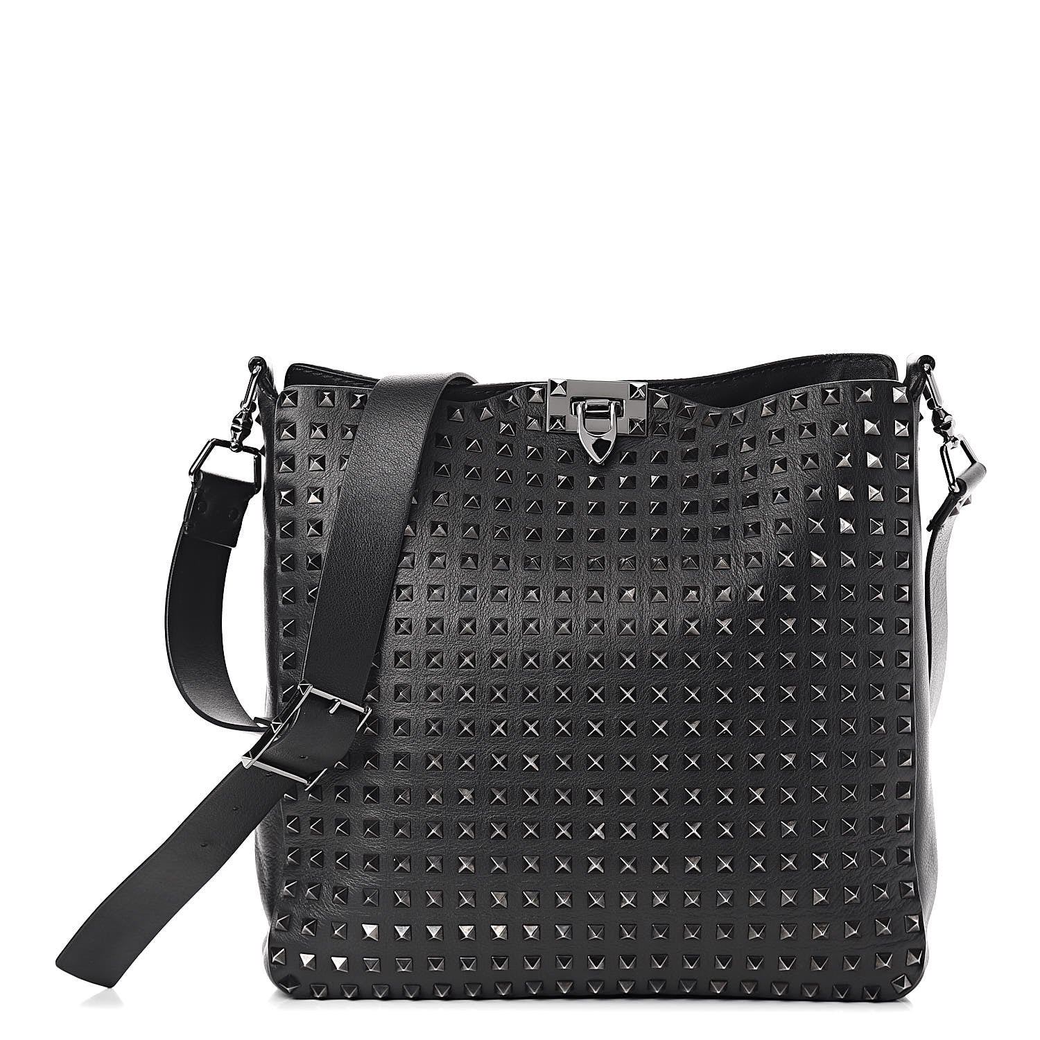 Valentino Garavani Calfskin Rockstud All Over Flip-Lock Messenger Bag Black 1 of 10